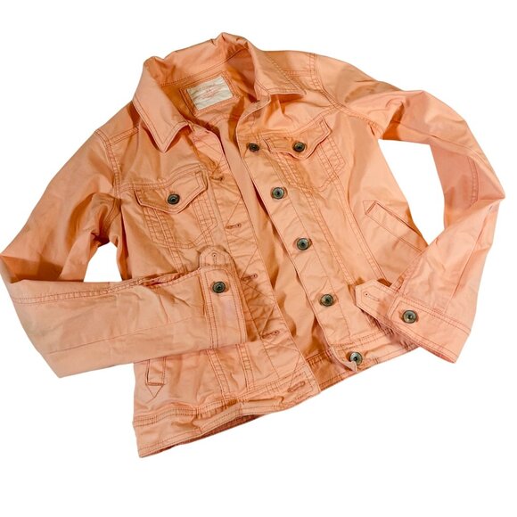 Sonoma Peach Denim Jacket XS Women's Button-Up with Stretch - Picture 1 of 7